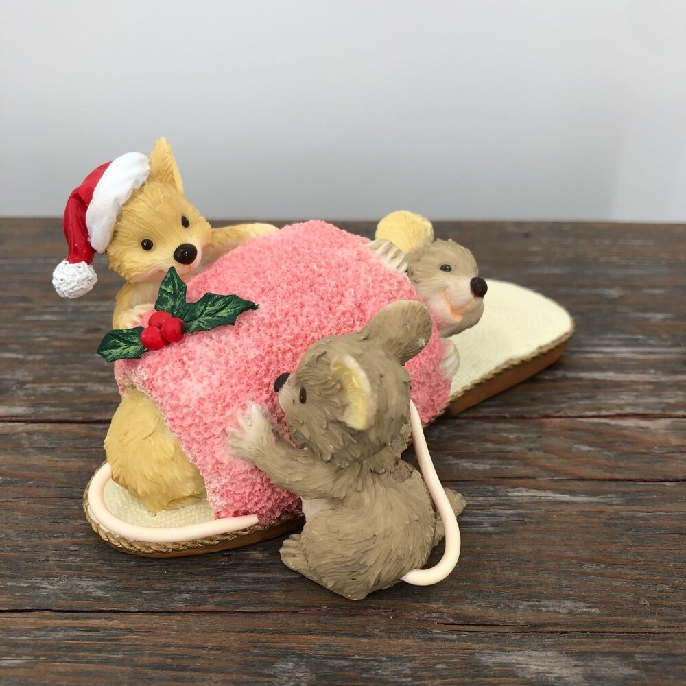 1995 Roman Inc Mice In A Slipper Figurine Holiday Christmas Unique Holly Vintage